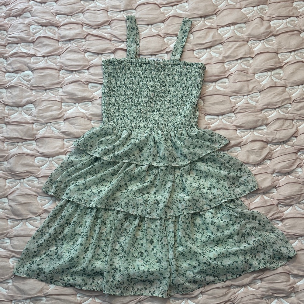 Mimi Chica Green Floral Tiered Kids Dress
